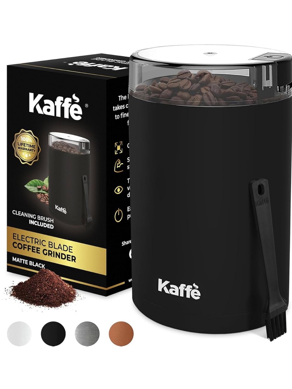 Kaffe Matte Black (SOLD OUT COLOR) Electric Coffee Grinder with Clear Lid